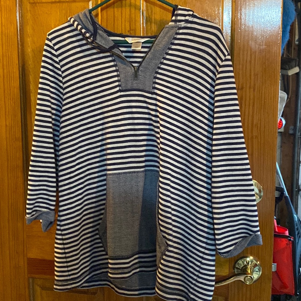 CJ Banks Navy and White Striped Top Size X